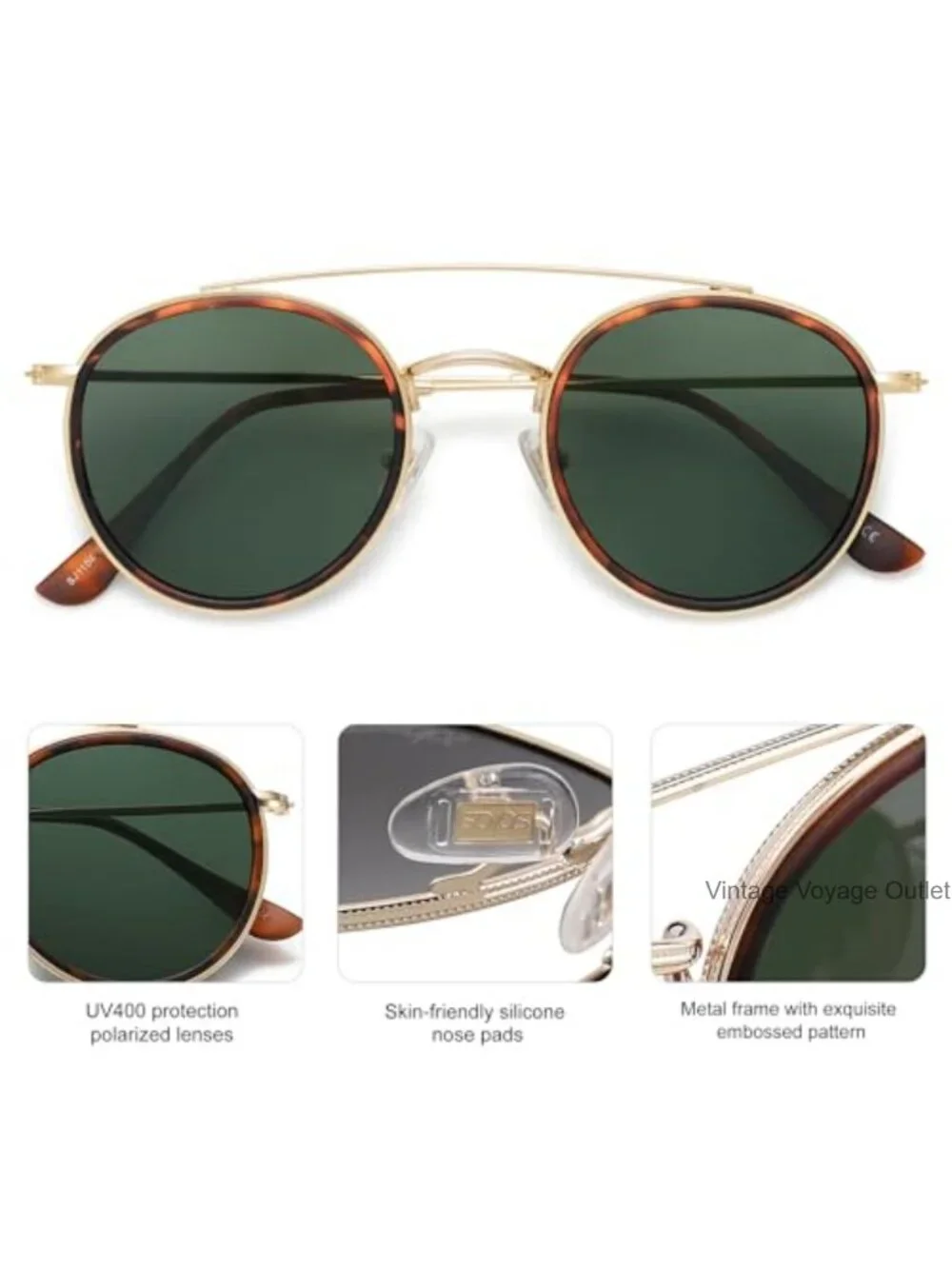 Retro Round Double Bridge Sunglasses - UV400 Polarized Men Women